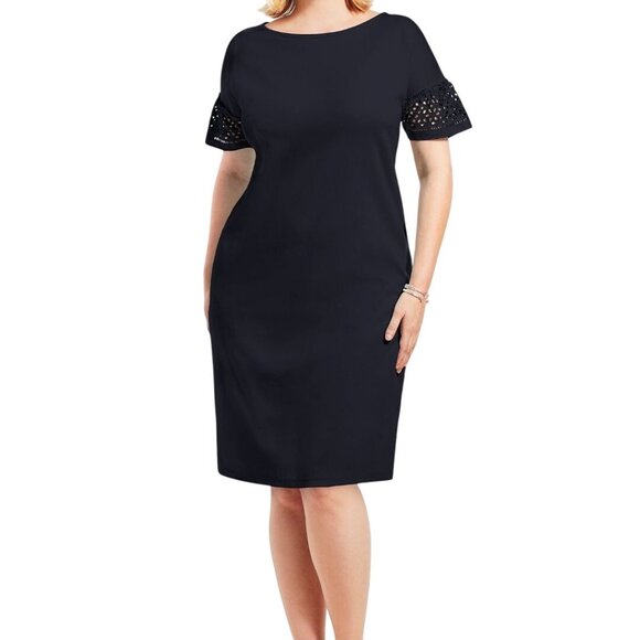Talbots NWT Eyelet Interlock Shift Dress Black Classic Sustainable Cotton Size M - Picture 1 of 8